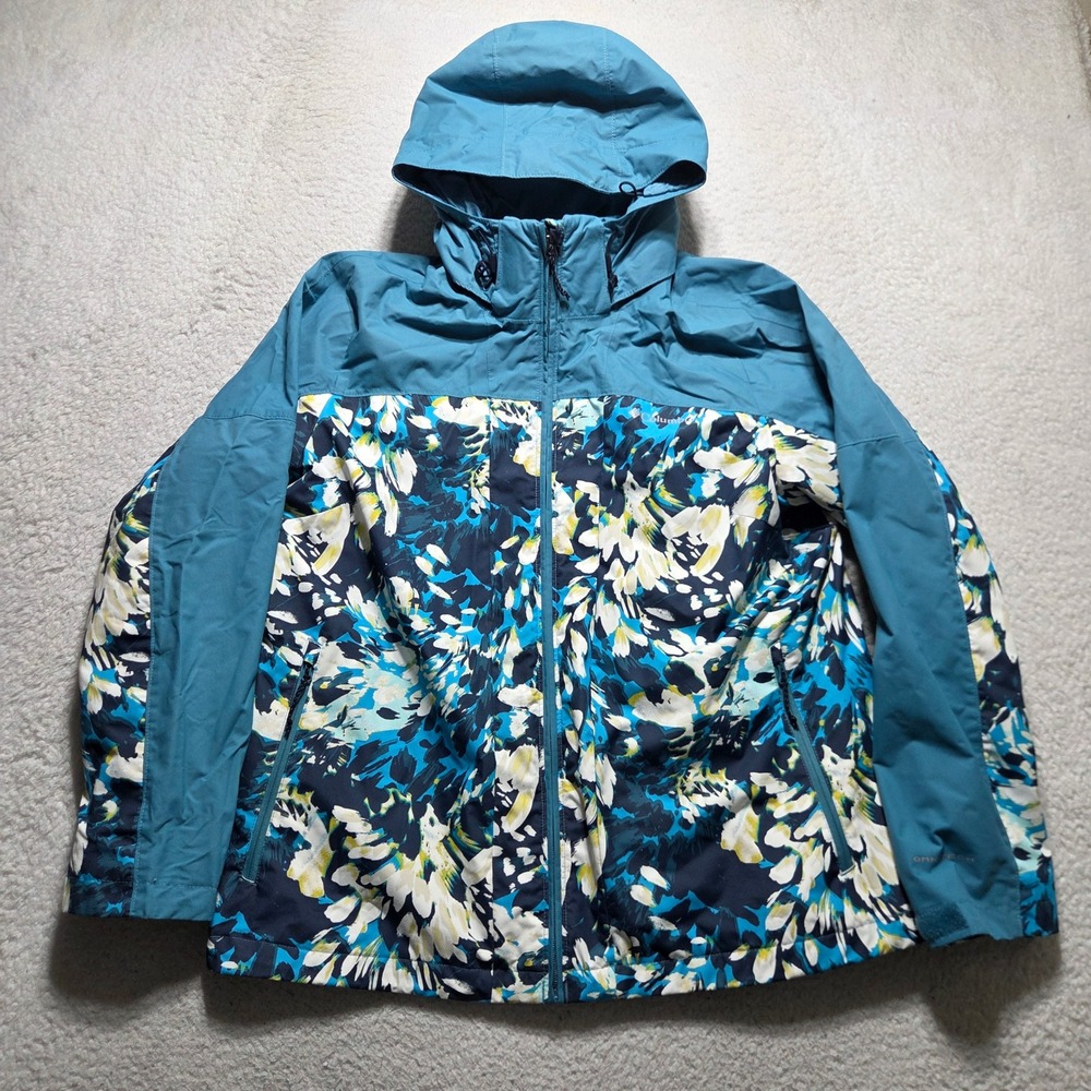Columbia Interchange Jacket Womens XL Blue Floral Hooded Winter Coat Ski Snow